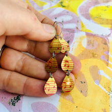Load image into Gallery viewer, Musical Notes Tri-Teardrop Upcycled Tin Earrings