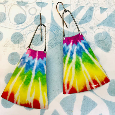 Tie Dyed Upcycled Tin Long Fans Earrings