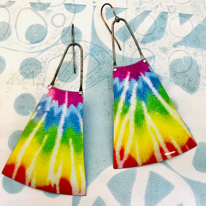 Tie Dyed Upcycled Tin Long Fans Earrings