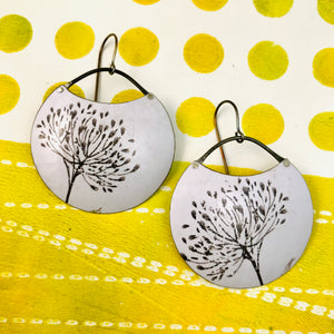 Charcoal Allium Blossoms Circles Upcycled Tin Earrings