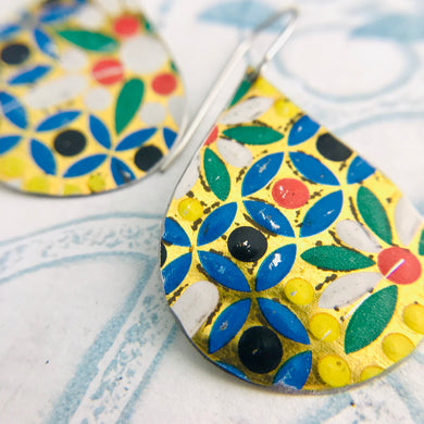 Bright Mosaic Upcycled Teardrop Tin Earrings
