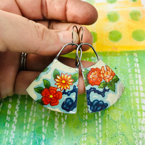 Bright Red & Orange Blossoms Small Fans Zero Waste Tin Earrings