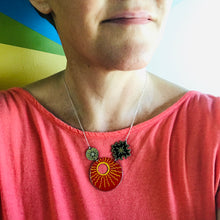 Load image into Gallery viewer, Big Red Sun Upcycled Tin Necklace