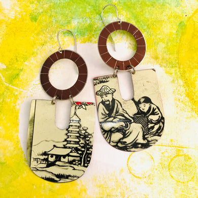 Japanese Scene Chunky Horseshoes Zero Waste Tin Earrings