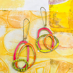 Pink, Orange & Yellow Smaller Scribbles Upcycled Tin Earrings