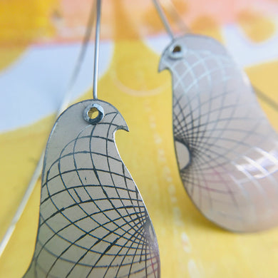Palest Pastels Spirograph Birds on a Wire Upcycled Tin Earrings