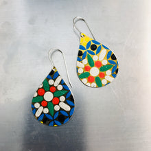 Load image into Gallery viewer, Mosaic White Flower Upcycled Teardrop Tin Earrings