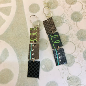 RESERVED Squiggles & Dots Upcycled Rectangles Tin Earrings