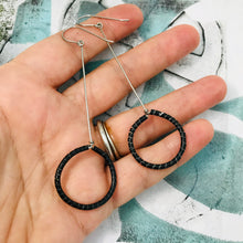 Load image into Gallery viewer, Black Spiraled Circle Upcycled Earrings