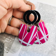 Load image into Gallery viewer, White Lines on Magenta Chunky Horseshoes Zero Waste Tin Earrings