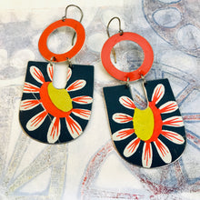 Load image into Gallery viewer, Big Daisy in Blue Chunky Horseshoes Zero Waste Tin Earrings