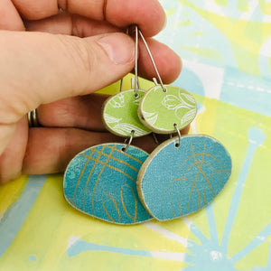 Book Pebbles Mixed Blues & Greens Recycled Book Cover Earrings