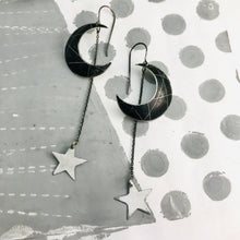Load image into Gallery viewer, Black Crescents White Stars Upcycled Tin Earrings