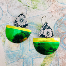 Load image into Gallery viewer, Shimmery Green Sailboats Upcycled Tin Earrings
