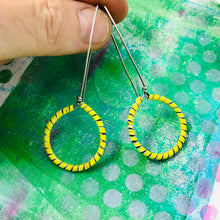 Load image into Gallery viewer, Yellow Spiraled Circle Upcycled Earrings