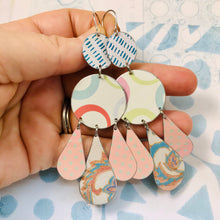 Load image into Gallery viewer, Pastels Circle &amp; Dashed Zero Waste Tin Chandelier Earrings