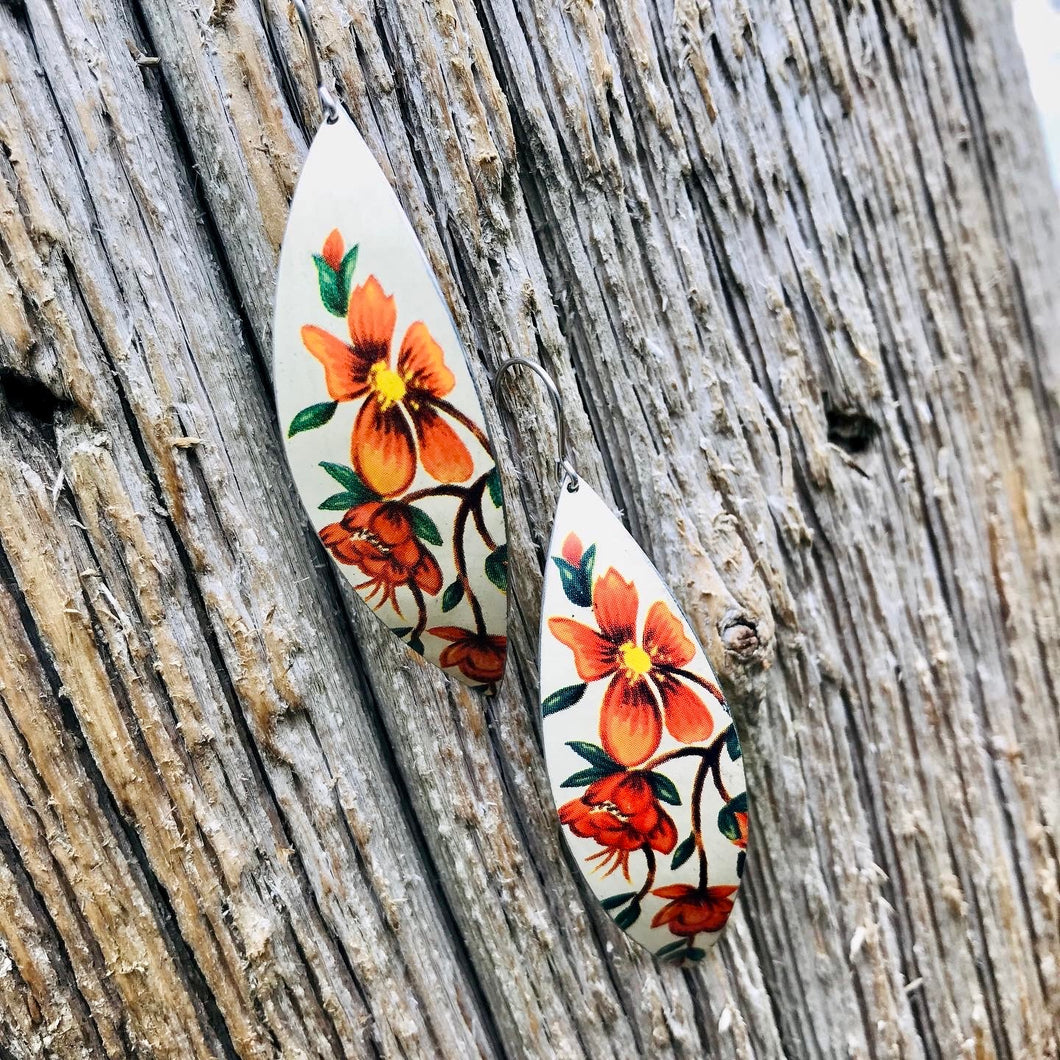 Orange Blossoms Leaf Shape Tin Earrings