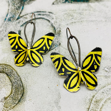 Black and Gold Small Butterflies Upcycled Tin Earrings