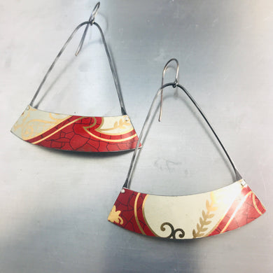 Crimson & Cream Wide Arc Zero Waste Tin Earrings