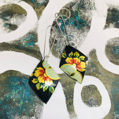Shimmery Gold & Flowers on Black Tin Diamond Earrings