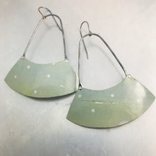 Load image into Gallery viewer, Pale Celadon White Dots Large Fan Recycled Tin Earrings