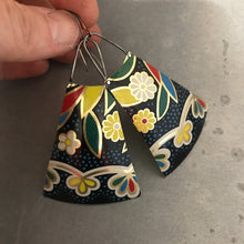 Load image into Gallery viewer, Flowers on Midnight Upcycled Vintage Tin Earrings