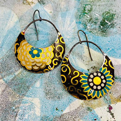 Big Cerulean & Cream Crescent Circles Tin Earrings