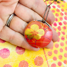 Load image into Gallery viewer, Golden Hibiscus on Red Zero Waste Tin Necklace