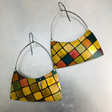 Vintage Golden Tiles Wide Arch Recycled Tin Earrings