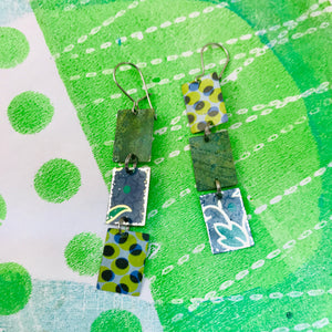 Blues & Greens Upcycled Rectangles Tin Earrings