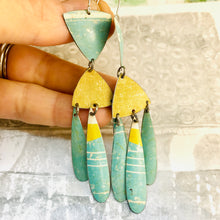 Load image into Gallery viewer, Aqua and Fawn Tin Chandelier Earrings