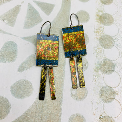 Antique Gold & Blue Windows Upcycled Tin Earrings