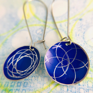 Cobalt Spirograph Medium Basin Upcycled Tin Earrings