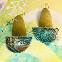 Load image into Gallery viewer, Matte Gold and Forest Spirograph Upcycled Tin Boat Earrings