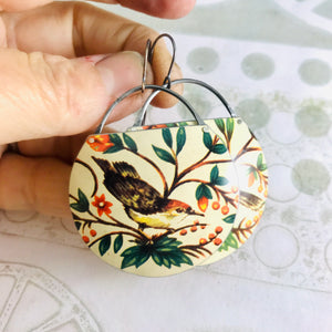 Vintage Songbirds Upcycled Circle Earrings