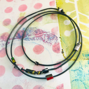 Graphite Tiny Tin Beaded Leather Cord Necklace or Bracelet