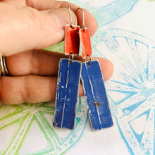 Load image into Gallery viewer, Bright Red &amp; Blue Recycled Tin Earrings