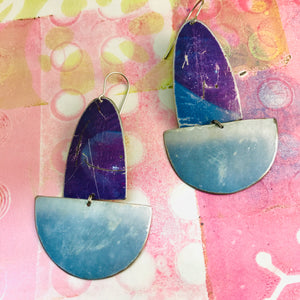 Rustic Purples and Gray Blues Upcycled Tin Boat Earrings