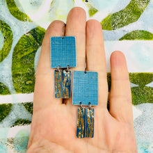 Load image into Gallery viewer, Teal Screened Windows Upcycled Tin Earrings