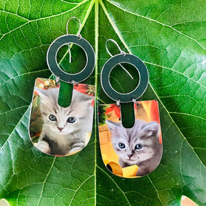 Gray Kittens Chunky Horseshoe Tin Earrings