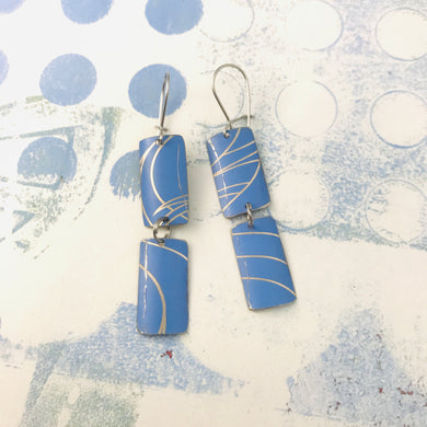Cornflower Blue & Gold Rectangles Recycled Tin Earrings