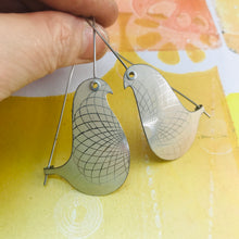 Load image into Gallery viewer, Palest Pastels Spirograph Birds on a Wire Upcycled Tin Earrings