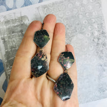Load image into Gallery viewer, Faceted Blue Hydrangeas Upcycled Teardrop Tin Earrings