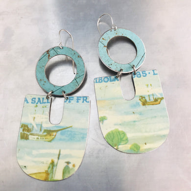 Ships at Sea Chunky Horseshoes Zero Waste Tin Earrings
