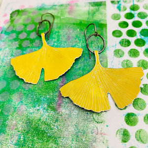 Autumn Gingko Leaves Recycled Tin Earrings