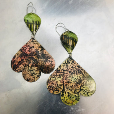 Blossoming Cherry Tree Trefoil Upcyled Tin Earrings