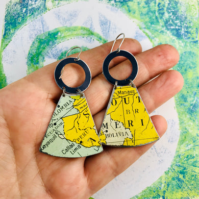 Vintage South America Map Small Fans Zero Waste Tin Earrings