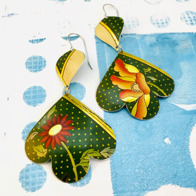 Flowers on Polka Dots Trefoil Upcyled Tin Earrings