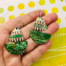 Load image into Gallery viewer, Mosaic &amp; Green Little Sailboats Upcycled Tin Earrings