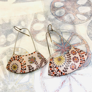 Stylized Leaves & Flowers on Palest Lavender Wide Arc Zero Waste Earrings